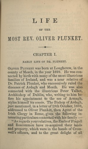 Cover for The life of the Most Rev. Oliver Plunket.