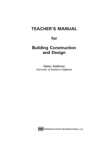 Cover for Teacher's Manual for Building Construction and Design