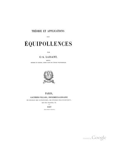 Cover for Théorie et applications des équipollences