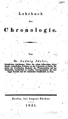 Cover for Lehrbuch der Chronologie