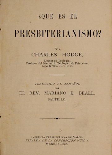 Cover for Que es el Presbiterianismo?