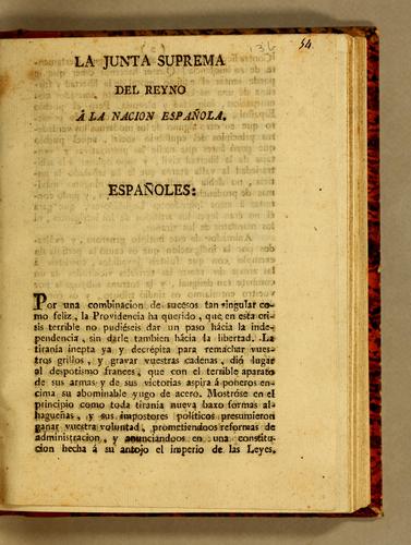 Cover for La Junta Suprema del Reyno a la nacion española