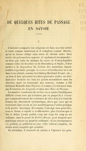 Cover for De quelques rites de passage en Savoie.
