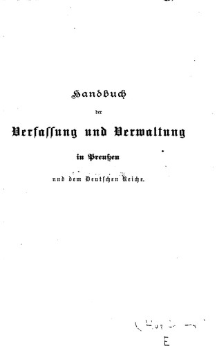 Cover for Handbuch der Verfassung und Verwaltung in Preussen und dem Deutschen reiche