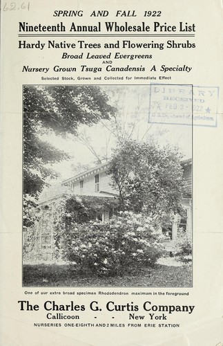 Cover for Nineteenth annual wholesale price list [of] hardy native trees and flowering shrubs
