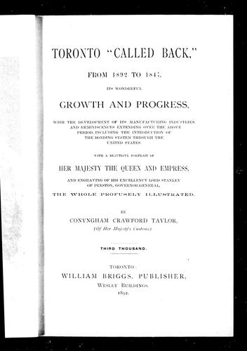 Cover for Toronto "called back" from 1892 to 1847