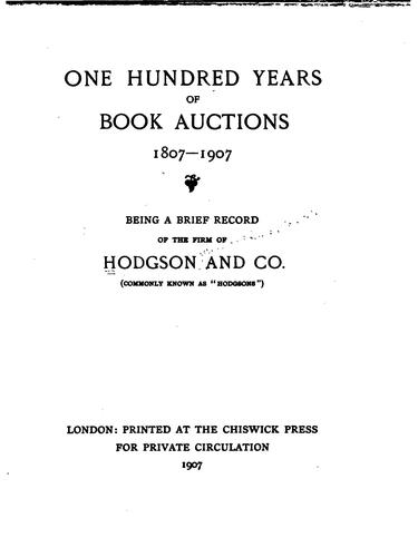 Cover for One Hundred Years of Book Auctions, 1807-1907