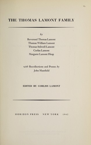 Cover for The Thomas Lamont family