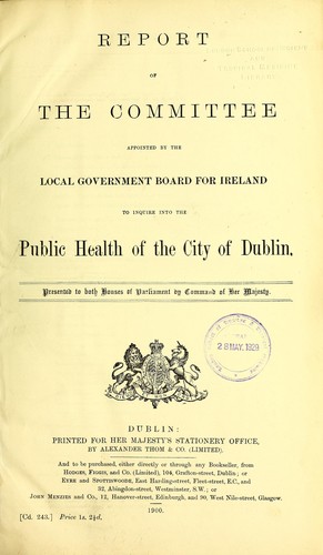 Cover for Report of the Committee appointed...to inquire into the public health of the City of Dublin