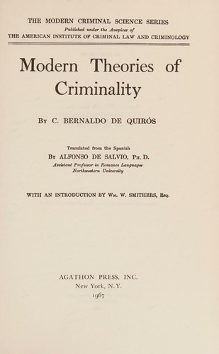 Cover for Modern theories of criminality