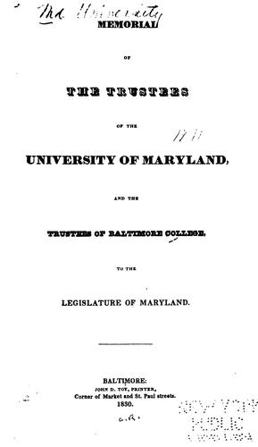 Cover for Memorial of the trustees of the University of Maryland, and the trustees of Baltimore College, to the legislature of Maryland.