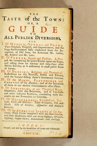 Cover for The taste of the town: or, A guide to all publick diversions ...