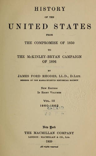 Cover for History of the United States from the compromise of 1850 to the McKinley-Bryan campaign of 1896