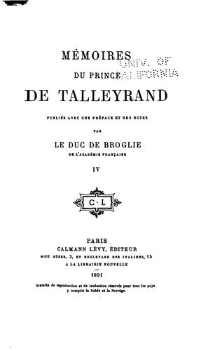 Cover for Mémoires du prince de Talleyrand