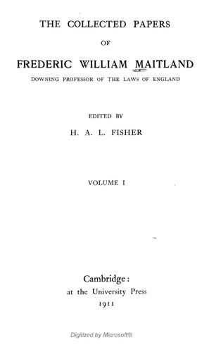 Cover for The collected papers of Frederic William Maitland