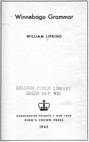 Cover for Winnebago grammar