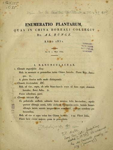 Cover for Enumeratio plantarum quas in China boreali collegit Dr. Al. Bunge