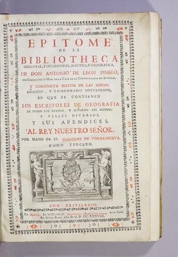 Cover for Epitome de la bibliotheca oriental, y occidental, nautica, y geografica. De don Antonio de Leon Pinelo ...
