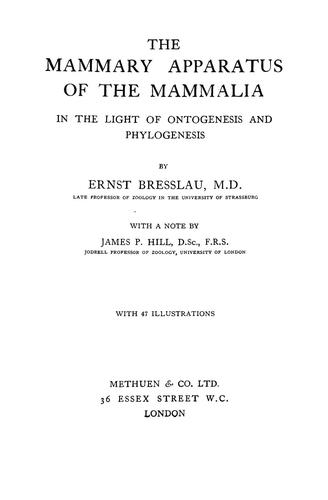 Cover for The mammary apparatus of the mammalia