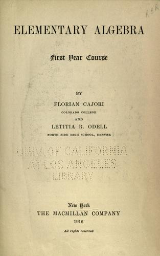 Cover for Elementary algebra