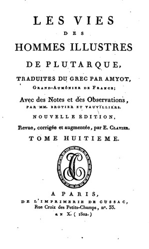 Cover for Les Vies Des Hommes Illustres
