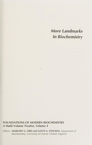 Cover for More landmarks in biochemistry