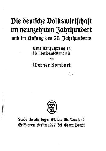 Cover for Die deutsche Volkswirtschaft im neunzehnten Jahrhundert und im Anfang des 20. Jahrhunderts