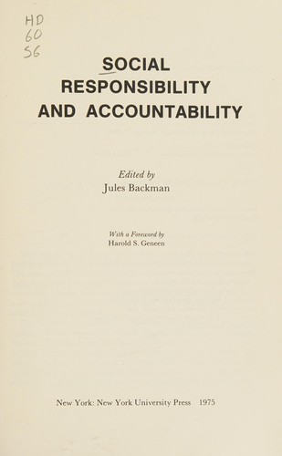 Cover for Social responsibility and accountability