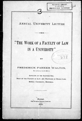Cover for "The work of a faculty of law in a university"