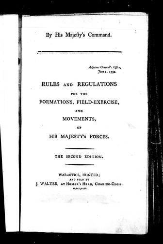 Cover for Rules and regulations for the formations, field-exercise, and movements, of His Majesty's Forces