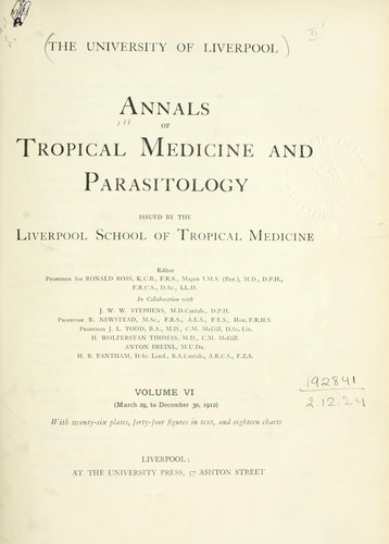 Cover for Annals of tropical medicine and parasitology