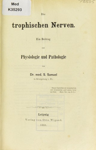 Cover for Die trophischen Nerven