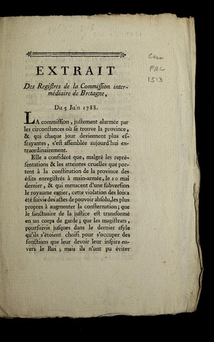 Cover for Extrait des registres