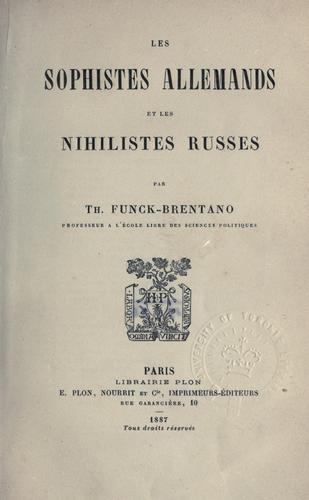 Cover for Les sophistes allemands et les nihilistes russes.