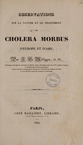 Cover for Observations sur la nature et le traitement du choléra morbus d'Europe et d'Asie