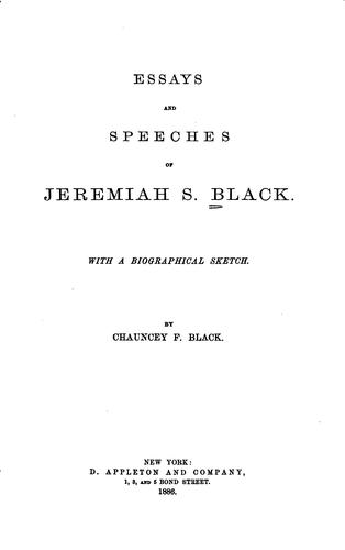 Cover for Essays and speeches of Jeremiah S. Black.