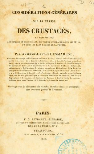 Cover for Considérations générales sur la classe des crustacés