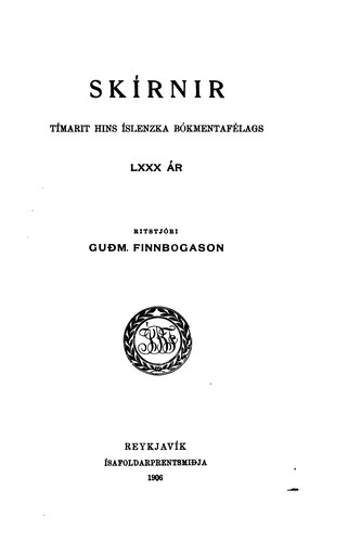 Cover for Skírnir: ný tíðindi hins Íslenzka bókmentafélags