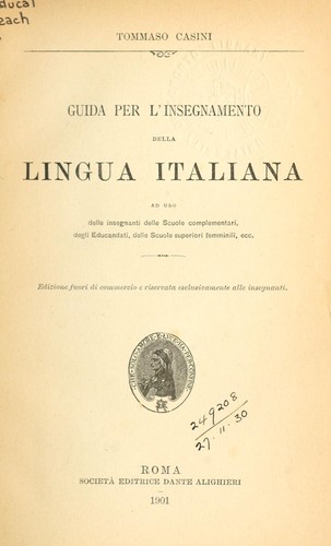 Cover for Guida per l'insegnamento della lingua italiana ad uso delle insegnanti delle scuole complementari degli educandati