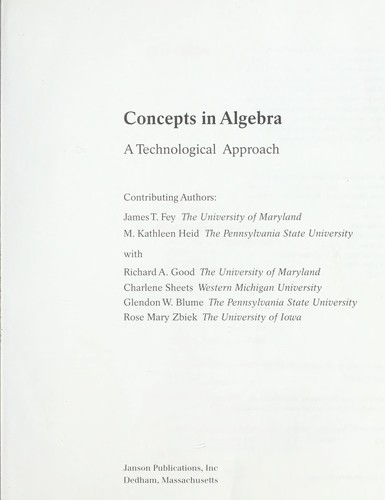 Cover for Concepts in Algebra