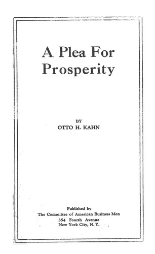 Cover for A plea for prosperity