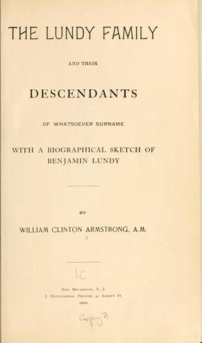 Cover for Lundy family and their descendants of whatsoever surname