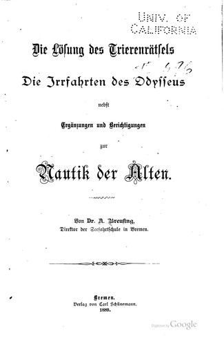 Cover for Die Lösung des Trierenrätsels: Die Irrfahrten des Odysseus, nebst ...