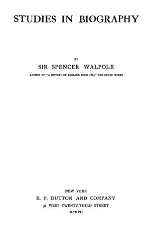 Cover for Studies in biography