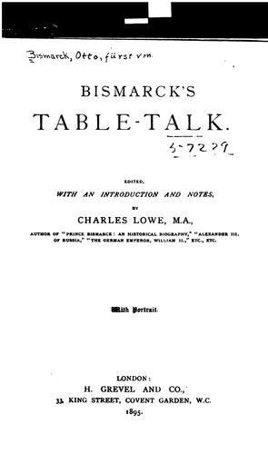 Cover for Bismarck's table-talk