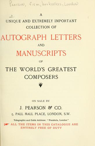 Cover for A unique and extremely important collection of autograph letters and manuscripts of the world's greatest composers.
