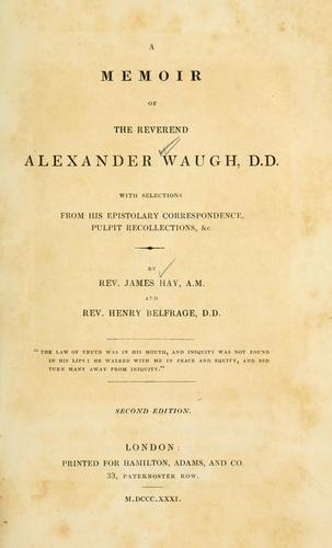 Cover for memoir of the Reverend Alexander Waugh