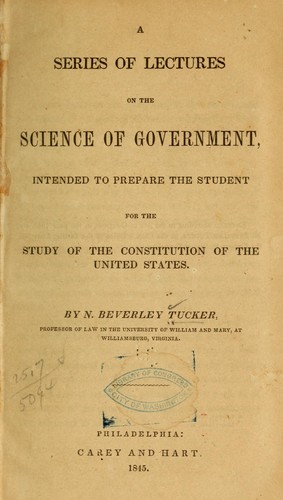 Cover for A series of lectures on the science of government