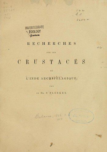 Cover for Recherches sur les crustacés de l'Inde archipélagique / par P. Bleeker.