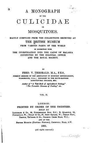 Cover for A monograph of the Culicidae, or mosquitoes.